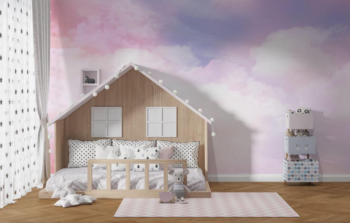 Tapet Personalizat Taramul Printeselor pentru copii cu cer innorat in nuante de mov si roz - MAUVE SERENITY