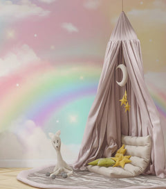 Tapet Personalizat Taramul Printeselor pentru copii cu cer multicolor si curcubeu - FAIRY RAINBOW