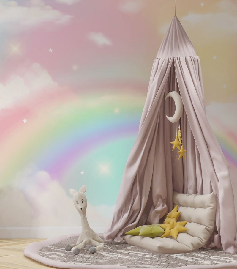 Tapet Personalizat Taramul Printeselor pentru copii cu cer multicolor si curcubeu - FAIRY RAINBOW