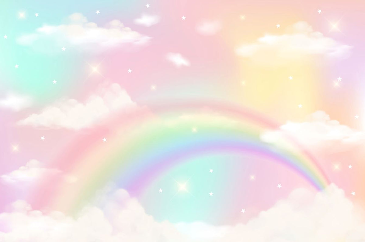 Tapet Personalizat Taramul Printeselor pentru copii cu cer multicolor si curcubeu - FAIRY RAINBOW