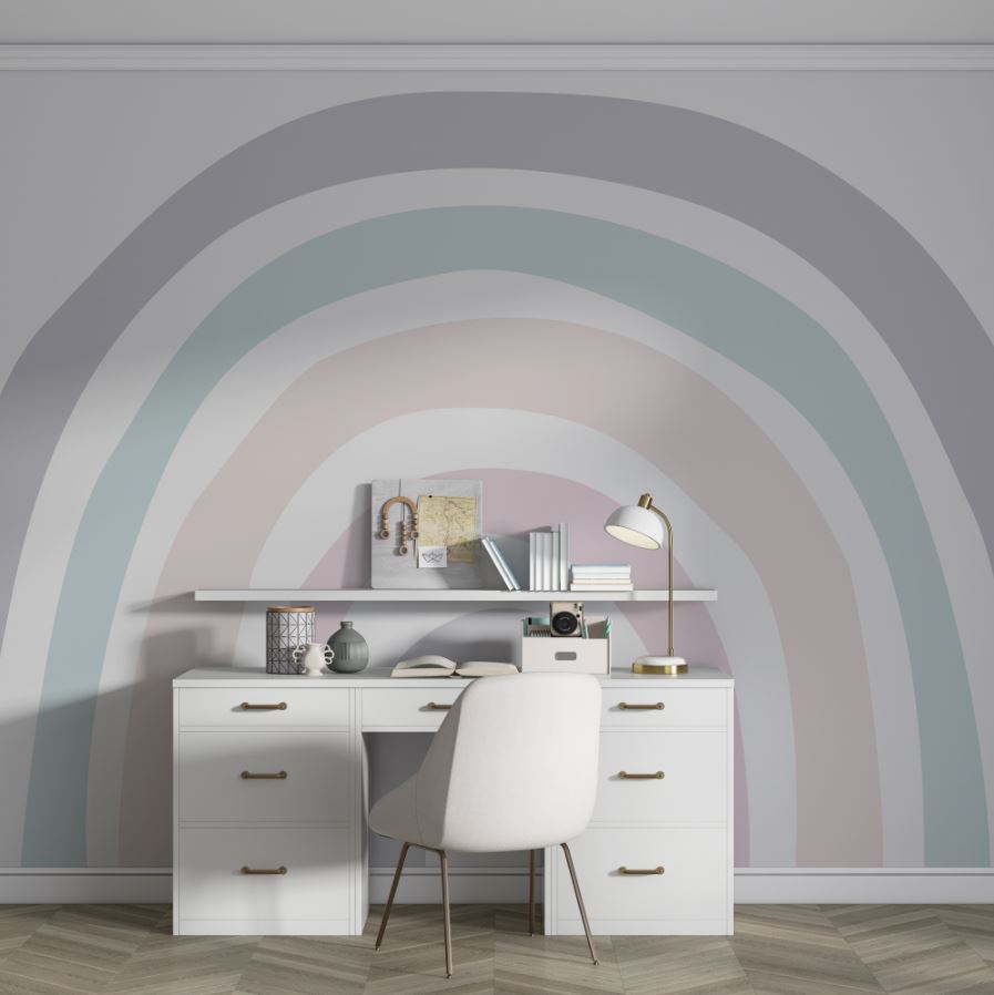 Tapet Personalizat Taramul Printeselor pentru copii cu curcubeu minimalist in nuante pastel - PASTEL RAINBOW