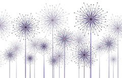 Tapet personalizat natura pentru copii cu flori de papadii mov pe fundal alb purple dandelions