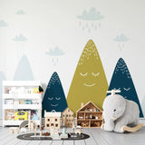 Tapet personalizat natura pentru copii cu munti strabatuti de ploaie rainy mountains