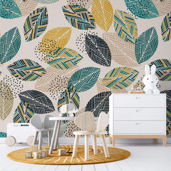 Tapet Personalizat Natura cu frunze abstracte colorate in stil tribal - TRIBAL LEAVES