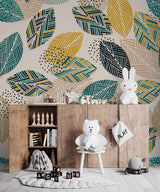 Tapet Personalizat Natura cu frunze abstracte colorate in stil tribal - TRIBAL LEAVES