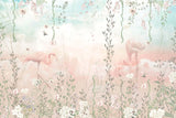 Tapet Personalizat Natura pentru copii cu jungla cu flamingo in nuante pastelate de roz si albastru - PASTEL FLAMINGO