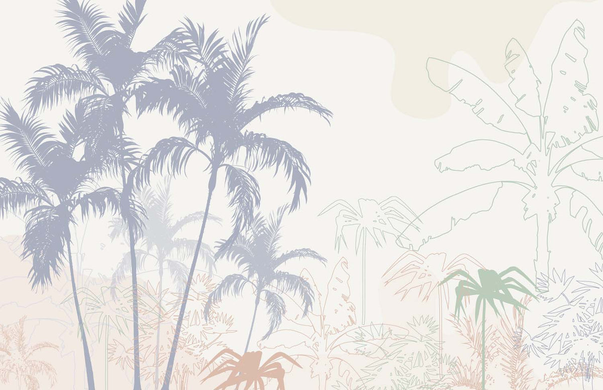 Tapet Personalizat Natura pentru copii cu palmieri abstracti in nuante pastelate - PASTEL PALM TREES