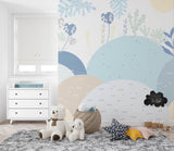Tapet Personalizat Natura pentru copii cu dealuri abstracte in nuante de albastru - BLUE HILLS