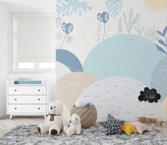 Tapet Personalizat Natura pentru copii cu dealuri abstracte in nuante de albastru - BLUE HILLS