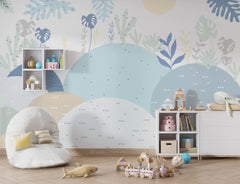 Tapet Personalizat Natura pentru copii cu dealuri abstracte in nuante de albastru - BLUE HILLS