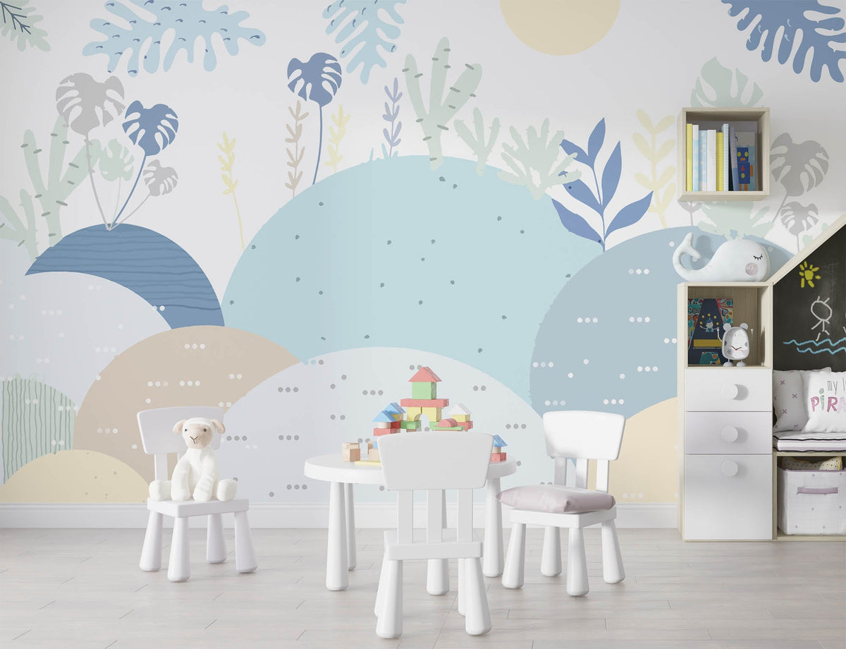 Tapet Personalizat Natura pentru copii cu dealuri abstracte in nuante de albastru - BLUE HILLS