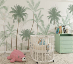 Tapet Personalizat Natura pentru copii cu palmieri inalti in nuante de verde pastel - PASTEL GREEN PALMS