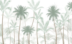 Tapet Personalizat Natura pentru copii cu palmieri inalti in nuante de verde pastel - PASTEL GREEN PALMS