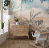 Tapet Personalizat Natura pentru copii cu ceata in jungla amazoniana in nuante calde -  DUSTY JUNGLE II