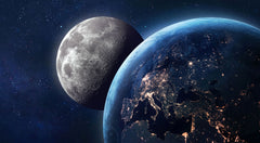 Tapet personalizat universul spatial pentru copii cu luna si planeta pamant vazute din spatiu earth & moon