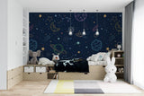 Tapet personalizat universul spatial pentru copii cu planete si nave spatiale hand drawn galaxy