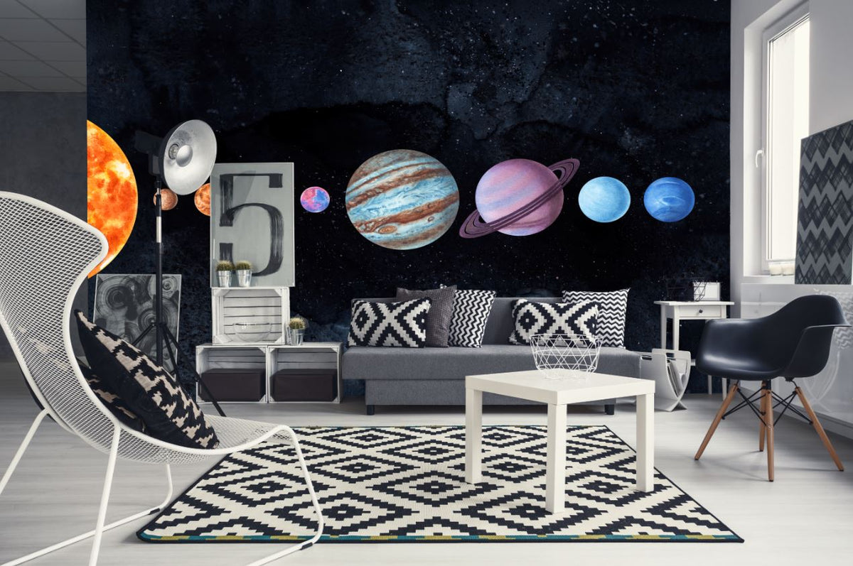 Tapet Personalizat Universul Spatial pentru Copii cu planete in spatiu  - PLANETS ALIGNED