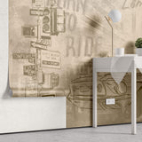 Tapet Personalizat Masini cu masina intr-o ilustratie in nuante sepia - DUSTY TOWN RIDE