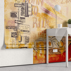 Tapet Personalizat Masini cu o masina sport intr-o ilustratie colorata in nuante de rosu si portocaliu - FIRE RIDE