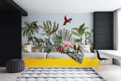 Tapet personalizat jungla amazoniana pentru copii cu peisaj safari cu animale exotice girafe capre negre safari sketch
