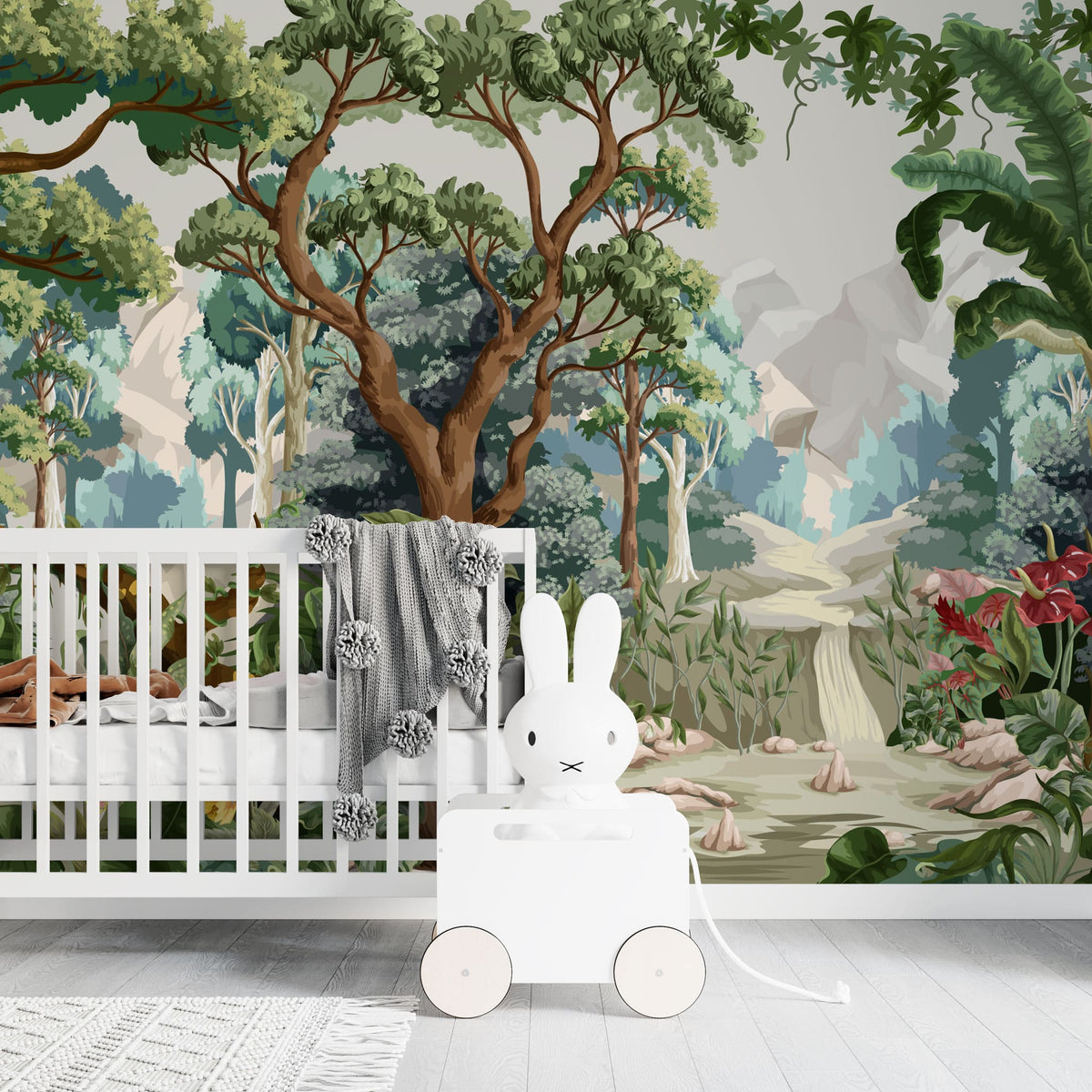 Tapet personalizat jungla amazoniana pentru copii cu peisaj montan si vegetatie tropicala mountain vegetation