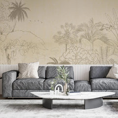 Tapet personalizat natura pentru copii cu flori de papadii mov pe fundal alb purple dandelions