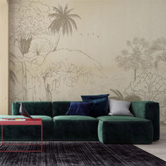 Tapet personalizat natura pentru copii cu flori de papadii mov pe fundal alb purple dandelions