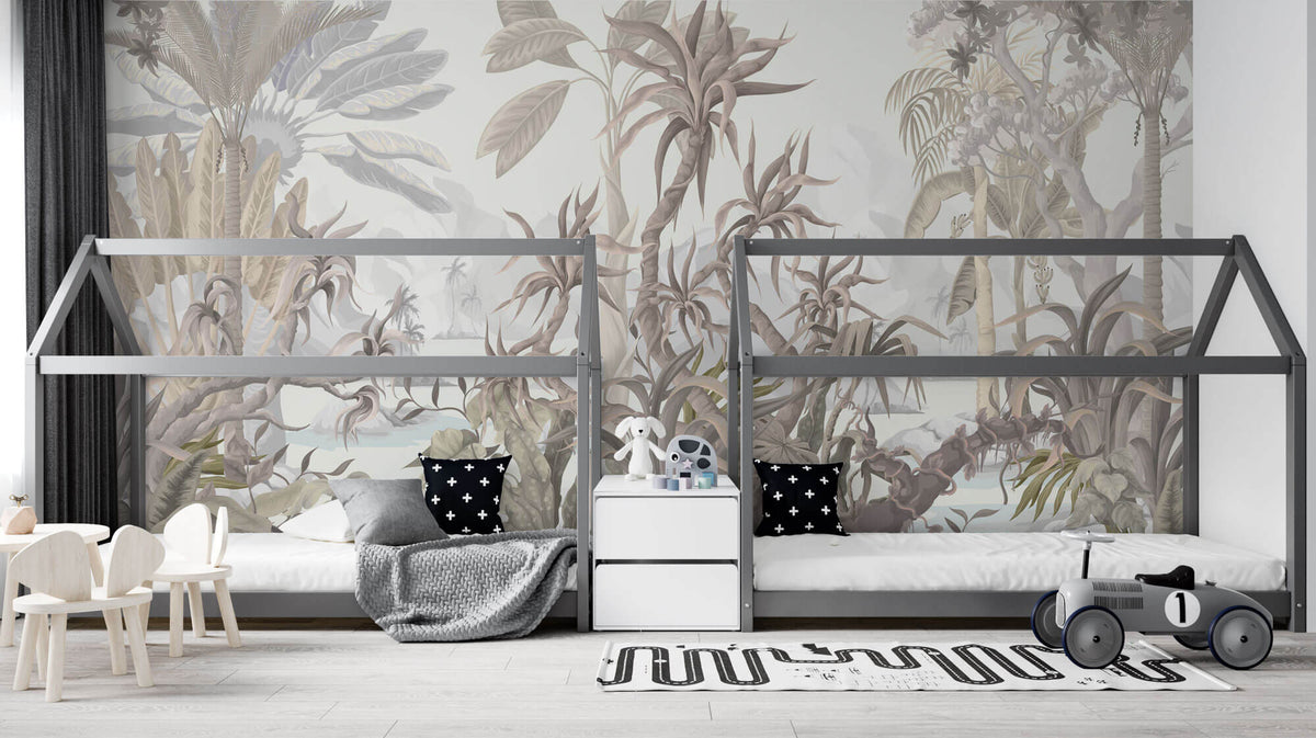 Tapet Personalizat Jungla Amazoniana cu jungla in nuante de verde pal - SOFT BEIGE JUNGLE