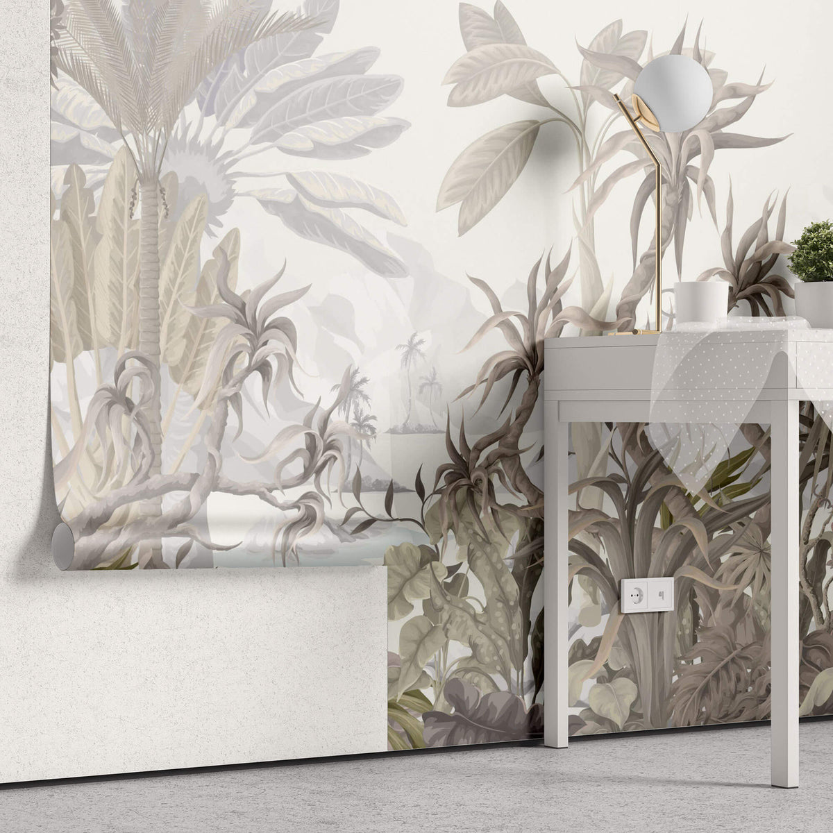 Tapet Personalizat Jungla Amazoniana cu jungla in nuante de verde pal - SOFT BEIGE JUNGLE