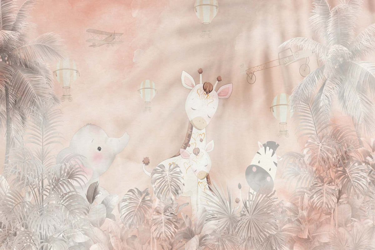 Tapet Personalizat Jungla Amazoniana cu animale exotice in jungla amazoniana - PASTEL JUNGLE ANIMALS