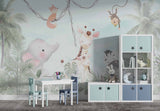 Tapet Personalizat Jungla Amazoniana cu animale exotice printre palmieri si liane - FRIENDLY JUNGLE ANIMALS