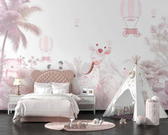 Tapet Personalizat Jungla Amazoniana cu jungla cu palmieri si vegetatie roz - PINK ANIMAL JUNGLE