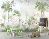 Tapet Personalizat Jungla Amazoniana cu jungla cu palmieri desenati si animale exotice - DOODLE AMAZON PALMS
