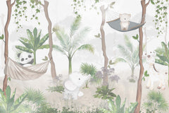 Tapet Personalizat Jungla Amazoniana cu padure exotica cu hamace si animale - AMAZONIAN HAMMOCK