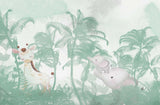 Tapet Personalizat Jungla Amazoniana cu vegetatie tropicala in nuante de verde si fundal watercolor - GREEN ELEPHANT JUNGLE