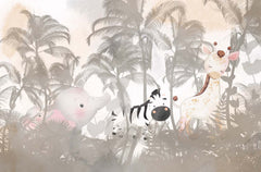 Tapet Personalizat Jungla Amazoniana cu palmieri maro si animalute ascunse in vegetatie  - BROWN HIDE AND SEEK