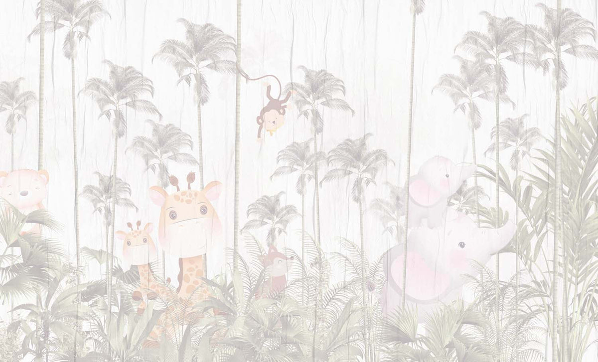 Tapet Personalizat Jungla Amazoniana cu padure de palmieri in nuante estompate si fundal texturat - FADED TEXTURED AMAZON