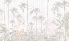 Tapet Personalizat Jungla Amazoniana cu padure de palmieri in nuante estompate si fundal texturat - FADED TEXTURED AMAZON