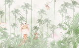 Tapet Personalizat Jungla Amazoniana cu padure exotica de palmieri verzi si animalute ascunse in vegetatie  - GREEN FADED AMAZON