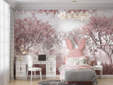 Tapet Personalizat Jungla Amazoniana cu padure in nuante de roz intens si animale exotice - INTENSE PINK FOREST