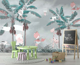 Tapet Personalizat Jungla Amazoniana cu animale in palmieri verzi si cer innorat - HAPPY RAINY JUNGLE