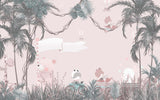 Tapet Personalizat Jungla Amazoniana cu animale calatoare in jungla roz - PINK TRAVELS