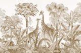 Tapet Personalizat Jungla Amazoniana cu girafe si vegetatie tropicala in nuante sepia - SEPIA GIRAFFE