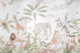 Tapet Personalizat Jungla Amazoniana cu padure tropicala inflorita si animale salbatice - WATERCOLOR EXOTIC ANIMALS