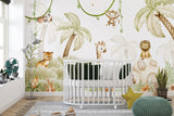 Tapet Personalizat Jungla Amazoniana cu pui de animalute in ilustratie watercolor in nuante calde - WATERCOLOR BABY ANIMALS