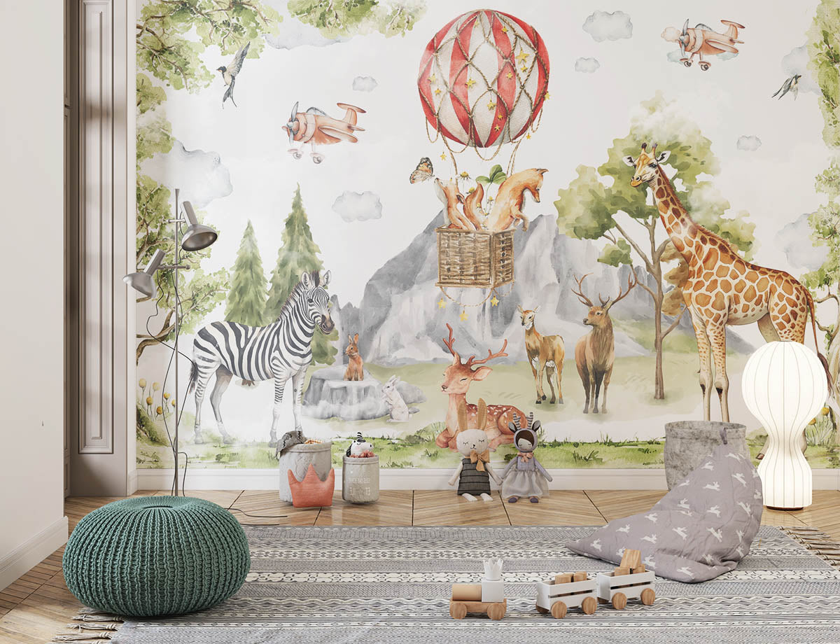 Tapet Personalizat Jungla Amazoniana cu animale salbatice intr-un peisaj montan - MOUNTAIN FOREST ANIMALS