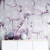 Tapet personalizat lumea animalelor pentru copii cu flamingo in nuante lila lavander flamingo