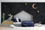 Tapet personalizat lumea animalelor pentru copii cu iepuras in noapte uitandu se la luna night bunny
