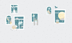Tapet personalizat lumea animalelor pentru copii cu animale dormind la fereastra dreamy animals