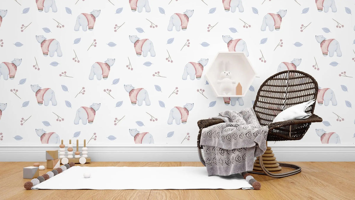 Tapet personalizat lumea animalelor pentru copii cu urs polar simpatic polar bear